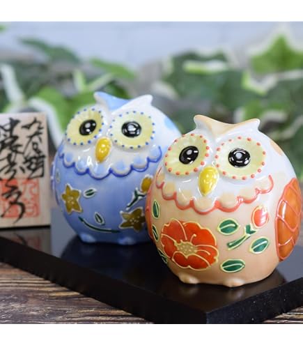 Amazon.co.jp: 和座の蔵 おしゃれ フクロウ 置物 九谷焼